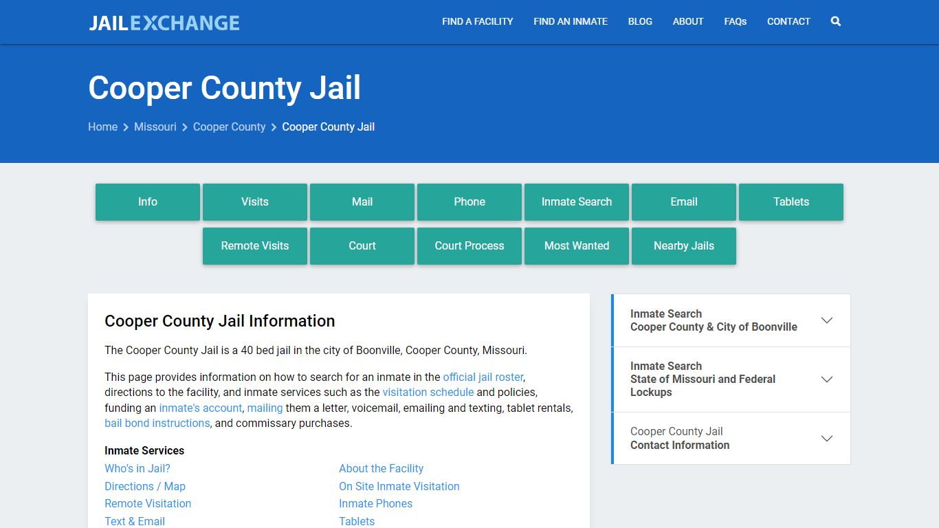 Cooper County Jail, MO Inmate Search, Information