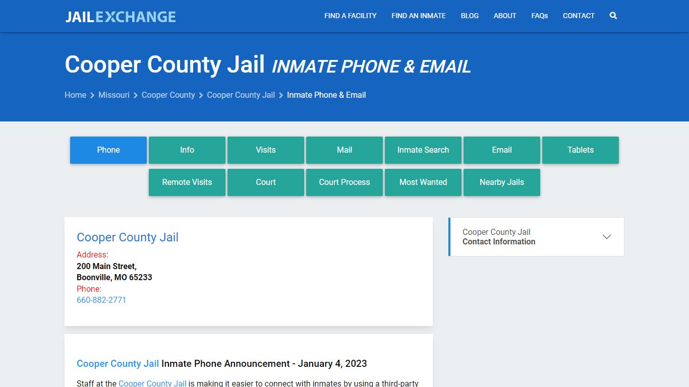 Inmate Phone - Cooper County Jail, MO - Jail Exchange